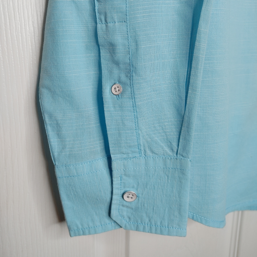 ALFANI REGULAR FIT BUTTON DOWN SHIRT WITH ROLL TABS, 2 POCKET, AQUA SIZE L - Picture 3 of 7